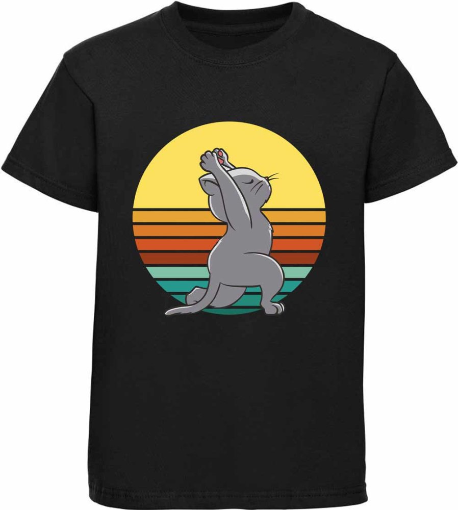 Printed Kids T-Shirt Retro Cat Doing Yoga